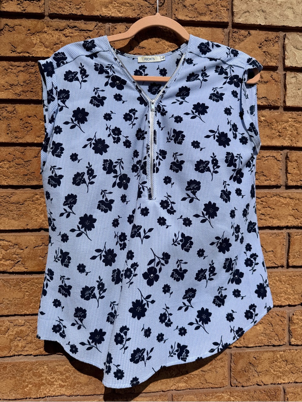 4/$25 • Ricki’s Navy Floral Sleeveless Half-Zip Blouse